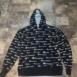 Champion Powerblend GF89H Graphic Fleece Pullover Hoodie - Black, L